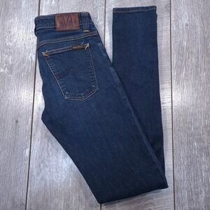 Nudie Jeans Skinny Lin Jeans Women 28x34 Twill Navy Stretch Organic Denim Long